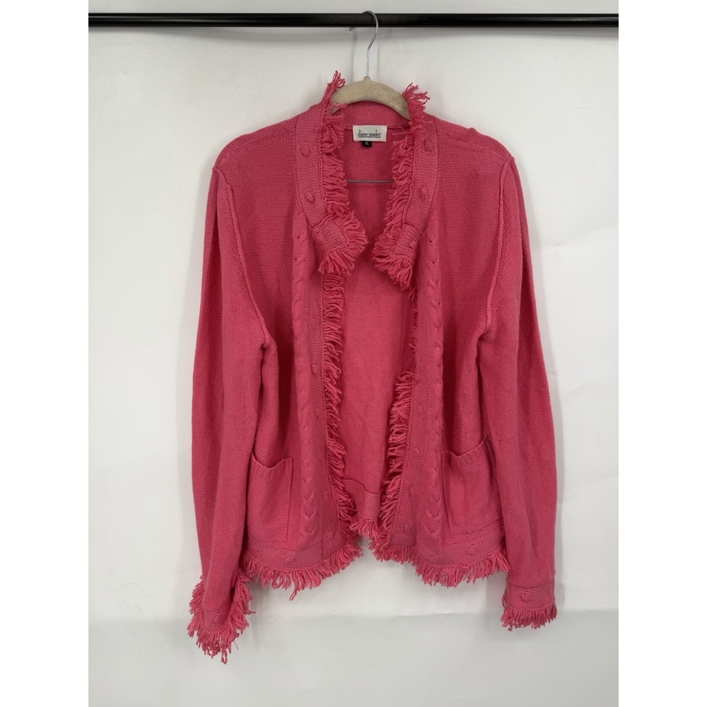 VTG Diane Snyder Silk Cashmere Blend Pink Fringe Open Front Cardigan XL Coquette